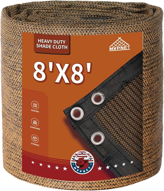 90% Sun Shade Cloth with Grommets 8x8 FT, 180GSM Heavy-Duty HDPE Mesh Tarp with by MVPNET