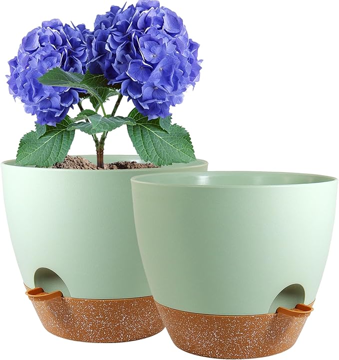 8 inch Self Watering Pots, 2 Pack Plastic Planters by WSMKSZ