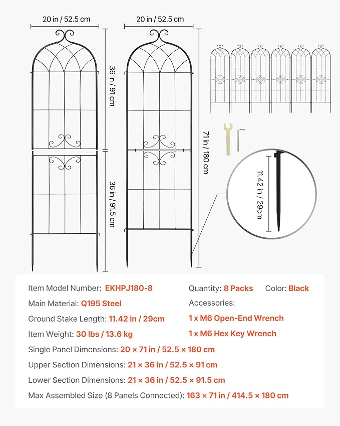 VEVOR Garden Trellis, 71 x 20 inch Rose Trellis, 8 Packs Garden Flower Rose - Image 7
