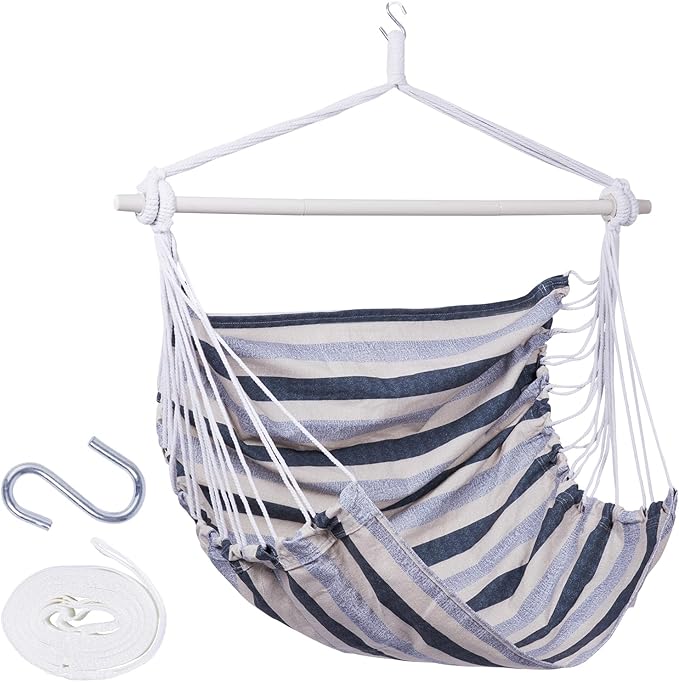 Backyard Expressions Striped Hammock Chair Hanging Rope Swing Chair, Anti Slip by BackyardExpressions