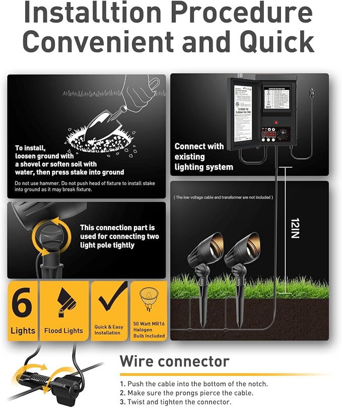 Malibu Landscape Lighting Outdoor 50W Spotlight Waterproof Halogen Floodlight - Image 5