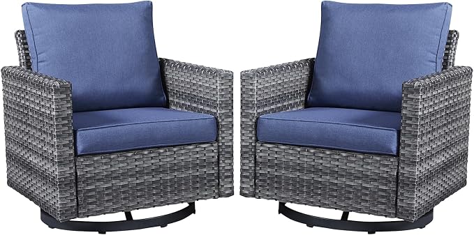 Belord Wicker Chairs Outdoor Bistro Set Oversize Patio Swivel Rocker, Rattan by Belord
