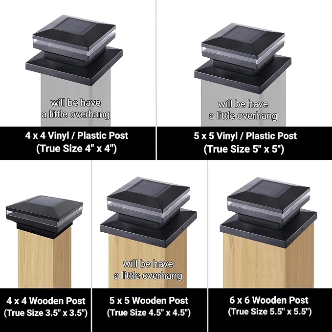 Dynaming 6 Pack Solar Post Cap Lights, Outdoor Decorative Solar Lights Black - Image 2