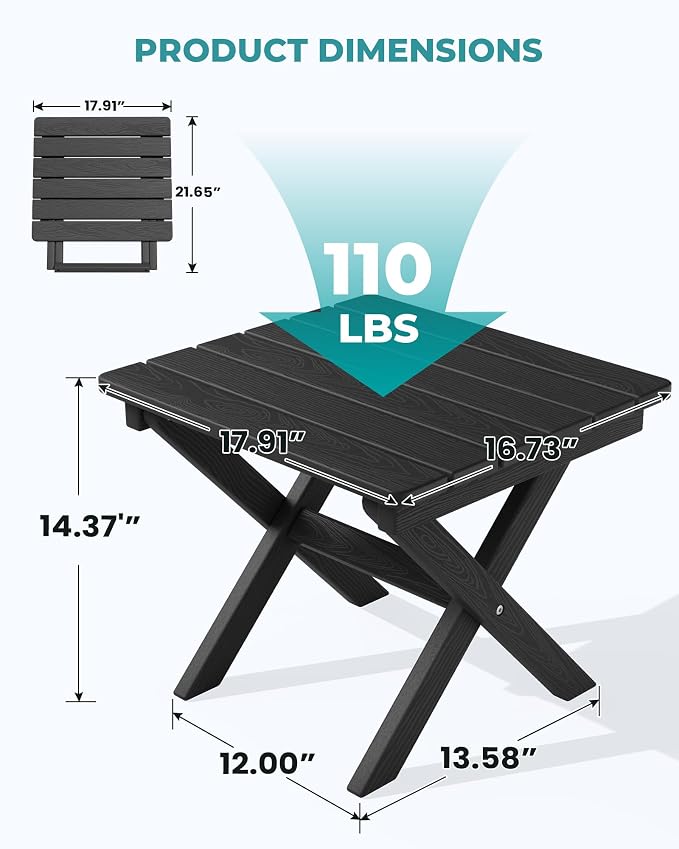 SERWALL Portable Folding Adirondack Table, HDPE Material Outdoor End Table - Image 3