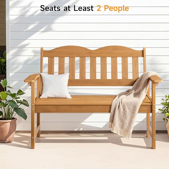 ONBRILL Outdoor Bench, 2-Person Poly Lumber Garden Bench - Image 4