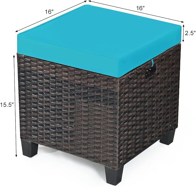 LDAILY Moccha 2 Pieces Patio Outdoor Ottoman, All Weather Rattan Patio Ottoman - Image 3