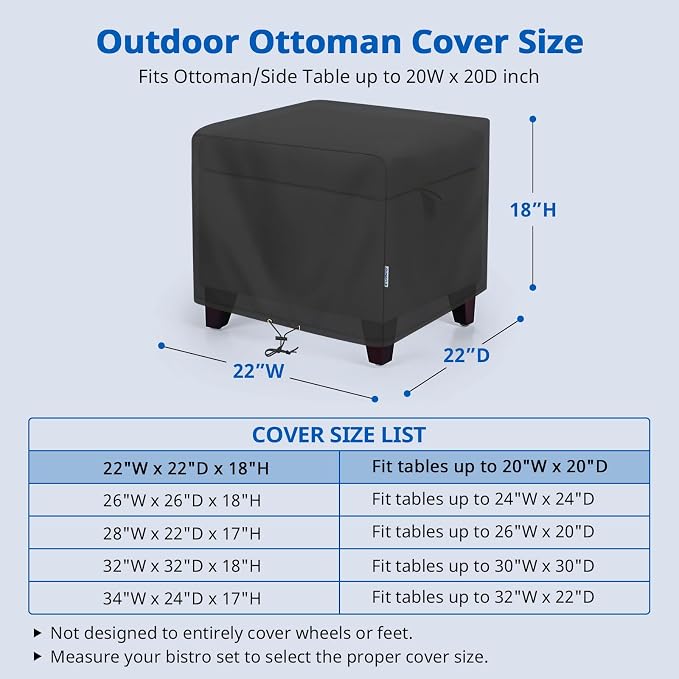 SunPatio Outdoor Ottoman Cover, Waterproof Square Coffee Table Cover, Patio - Image 2