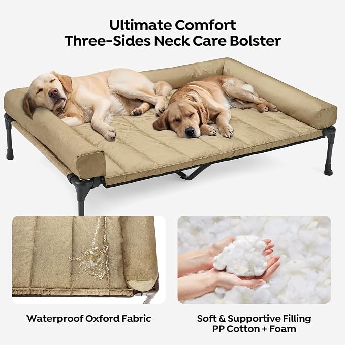 Veehoo Cooling Elevated Dog Bed Add Removable Waterproof Bolster Cushion Mat - Image 3