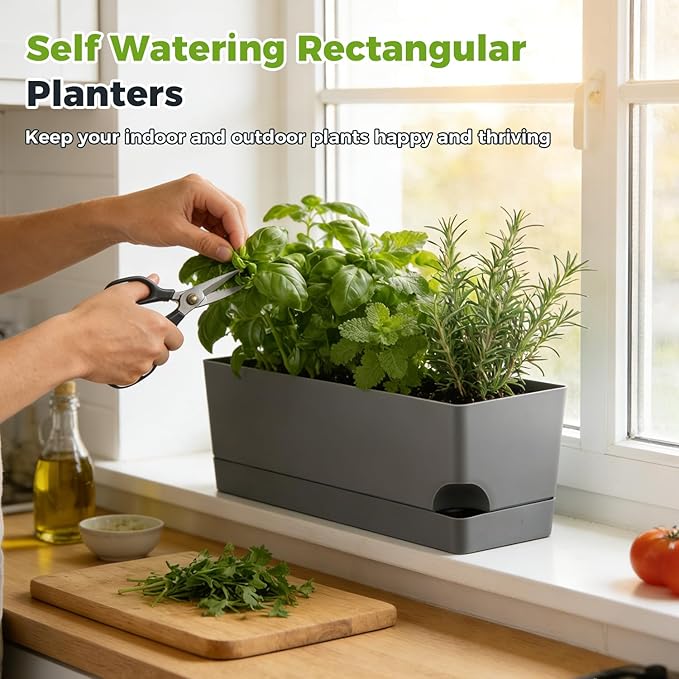 2 Pack Rectangle Self Watering Pots - Image 2