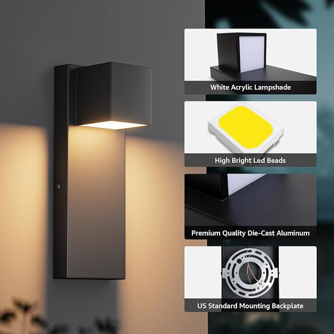 4 Pack 13" Modern Outdoor Led Wall Light, 16W 3000K 1200Lumen Porch & Patio - Image 7