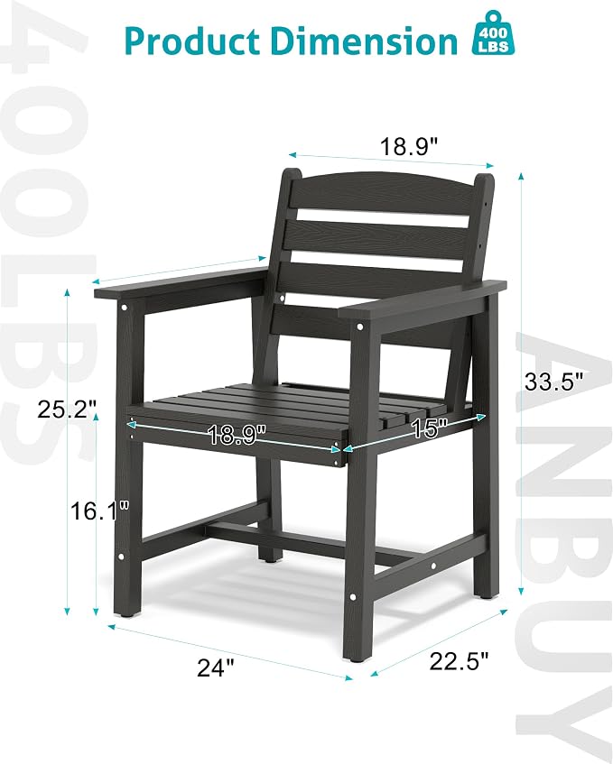 Anbuy Patio HDPE Dining Table Sets, Patio Dining Chairs Set of 2 - Image 2
