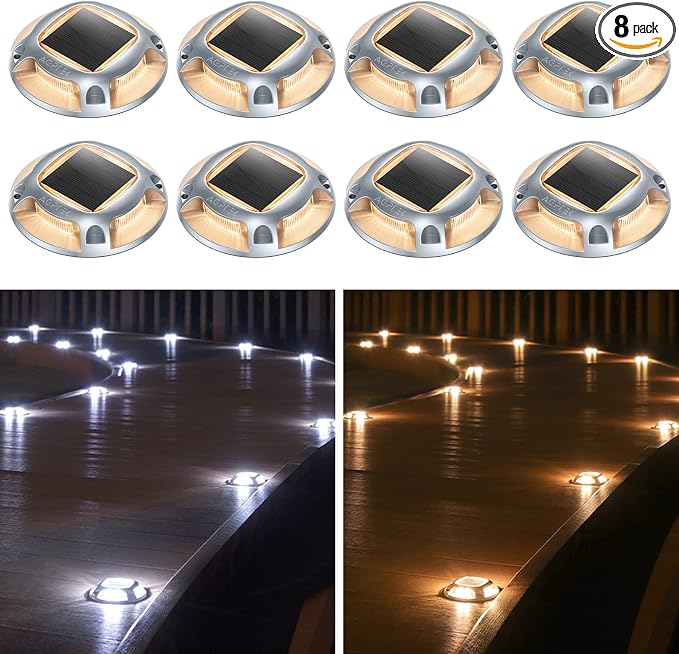 AGPTEK Solar Driveway Lights Outdoor 8 Pack, 2 Color Modes LED Deck Dock Marine by AGPTEK