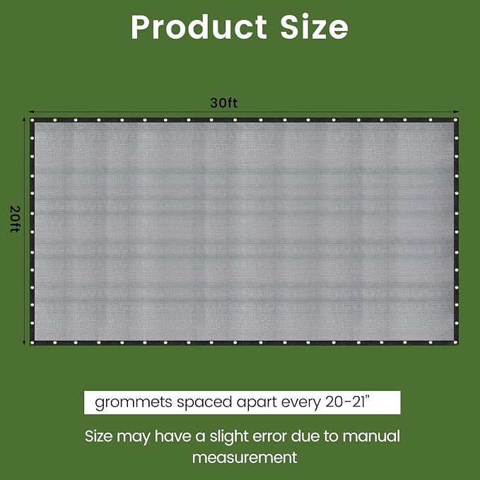 60-70% 20 FT X 30 FT Mesh Tarp/Shade Cloth 9-Needle Knitted Heavy Duty Black - Image 2