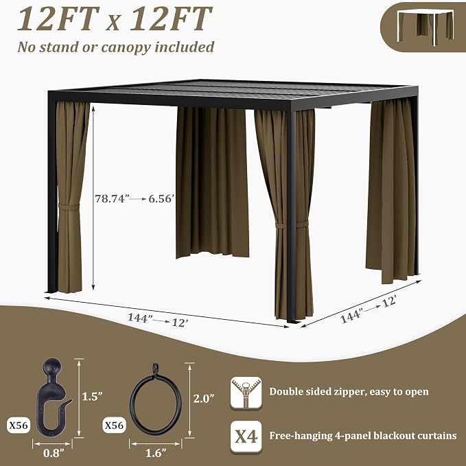 Gazebo Universal Replacement Privacy Curtain, 4-Panels Sidewall Curtains - Image 2