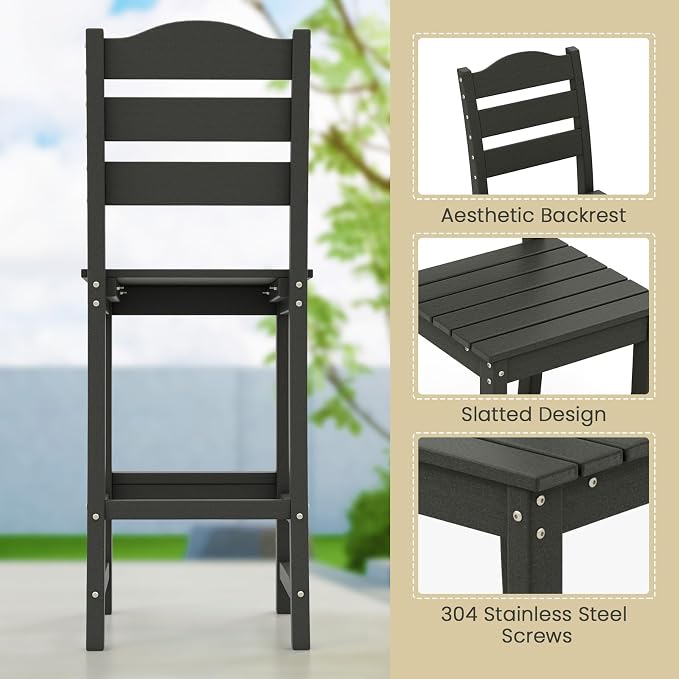 Giantex Outdoor HDPE Bar Stool, Patio Tall Bar Chair - Image 5
