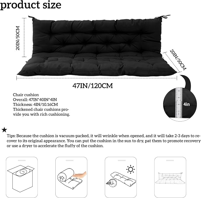 Outside Benches Cushion with Backrest, Thicken Waterproof Swing Cushions 2/3 - Image 5