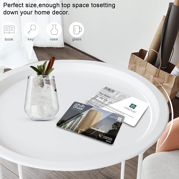 Garden 4 you End Table Metal Side Table White Round Folding Tray Cyan Sofa - Image 4
