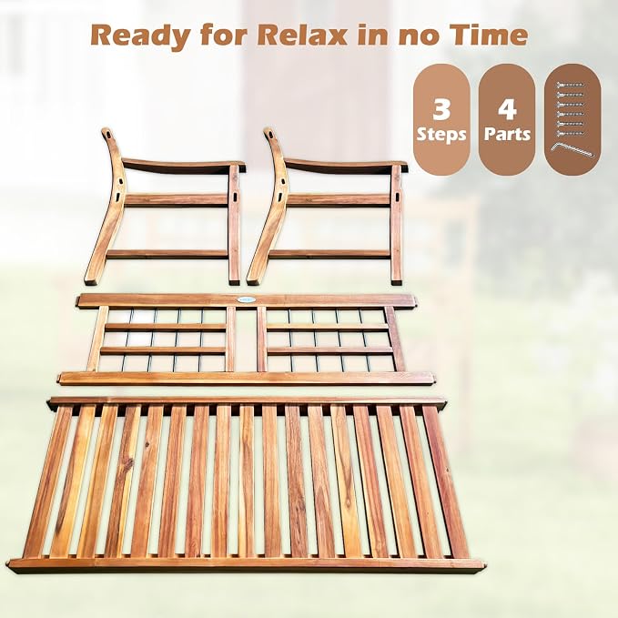 HAPPYGRILL Outdoor Acacia Wood Bench, 2-Person Patio Bench - Image 9