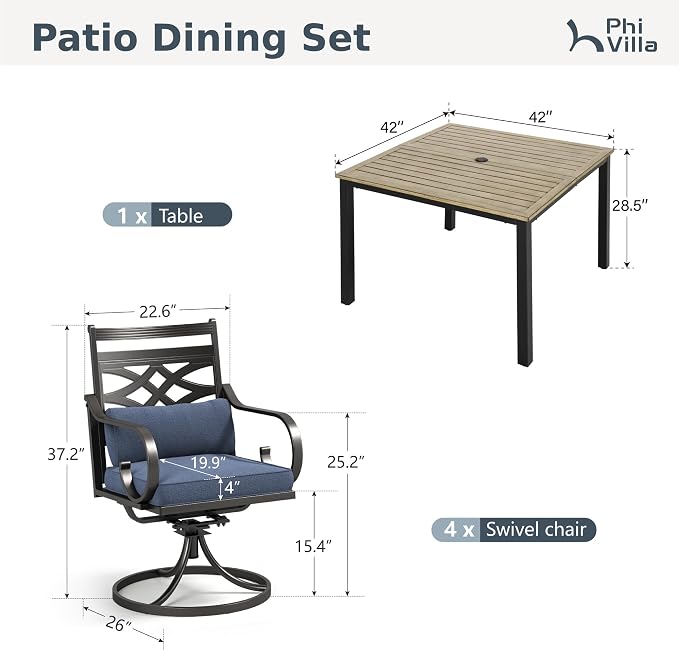 PHI VILLA 5 Pieces Outdoor Dining Set - Image 2