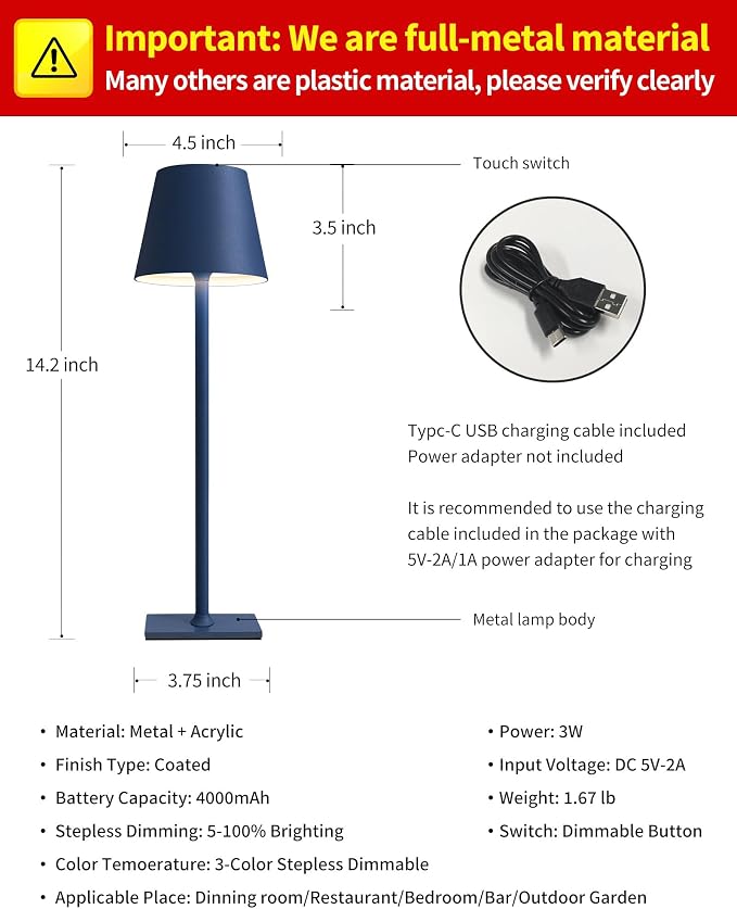 KDG 2 Pack Cordless Table Lamp, Portable LED Desk Lamp, 4000mAh Battery Operated - Image 5