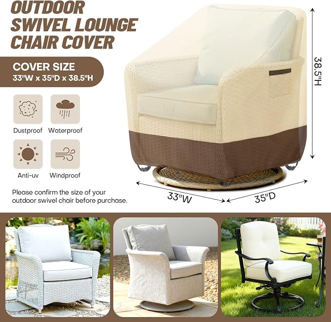 Outdoor Swivel Lounge Chair Cover, Waterproof Heavy Duty Patio Chair Cover - Image 3