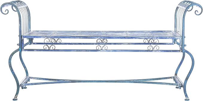 Safavieh Outdoor Collection Brielle Victorian Antique Blue Bench by SAFAVIEH
