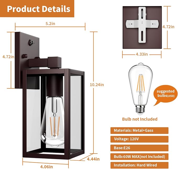 2 Pack Oil Rubbed Bronze Dusk to Dawn Outdoor Lantern Lamp Wall Mount, Sensor - Image 6