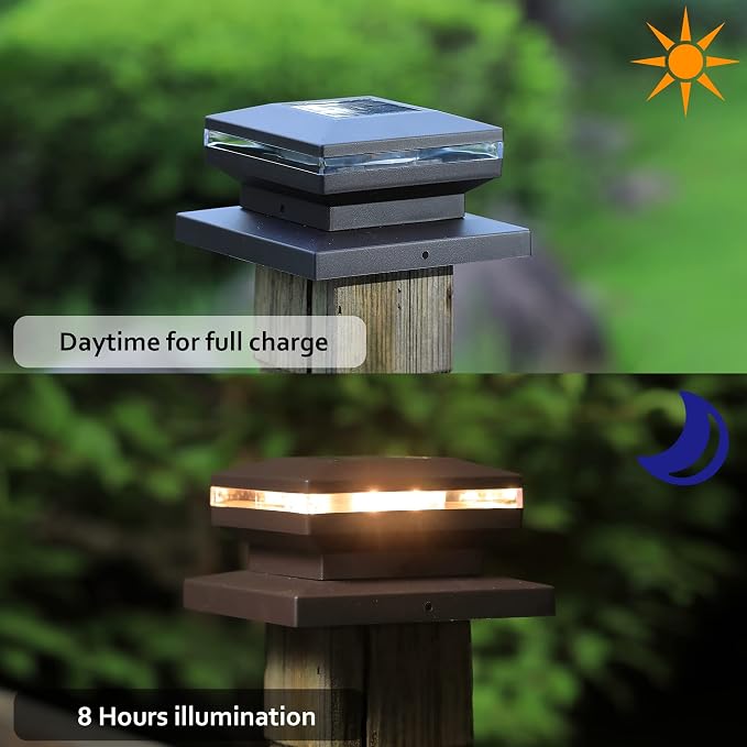 Dynaming 6 Pack Solar Post Cap Lights, Outdoor Decorative Solar Lights Black - Image 3