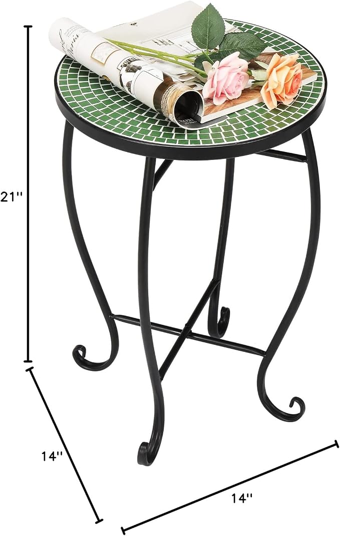 VINGLI Mosaic Print Accent Table, End Table, Plant Stand Decor - Image 3