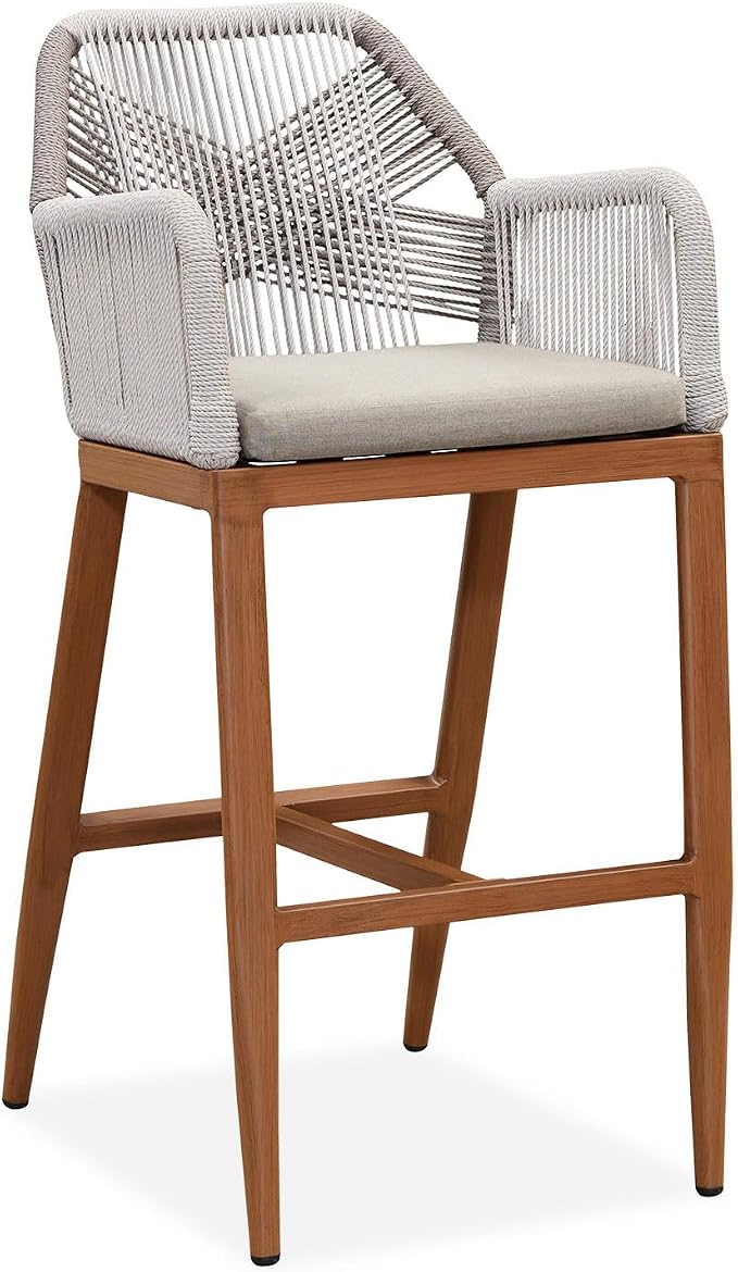 PURPLE LEAF Patio Bar Height Stool 28" H Boho 1 Piece Rattan Aluminum Tall Bar by PURPLELEAF