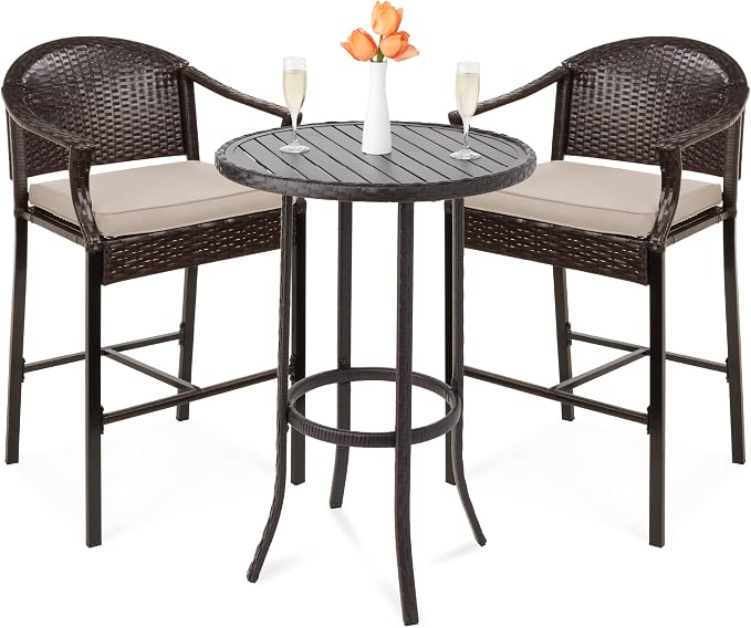 Best Choice Products 3-Piece Patio Bar Table Set, Outdoor Wicker Bar Height by BestChoiceProducts