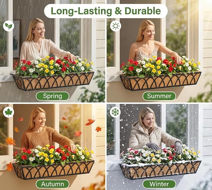 30 Inch Window Deck with Coco Liner, Fence Metal Hanging Flower Planter Window - Image 5