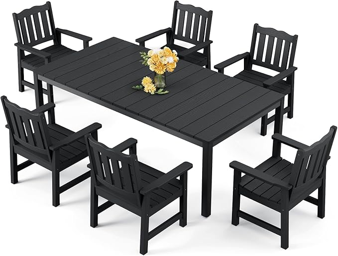 Stoog 7 Pieces Patio Dining Sets, All-Weather HIPS & Aluminum Outdoor Dining by Stoog