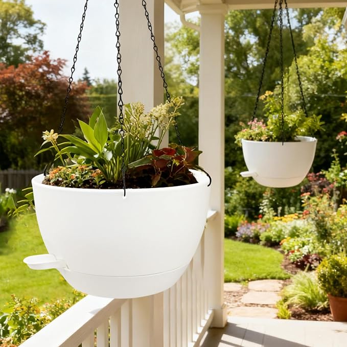 WOUSIWER Self Watering Hanging Planters, 2 Pack 12'' Plastic Pots - Image 2