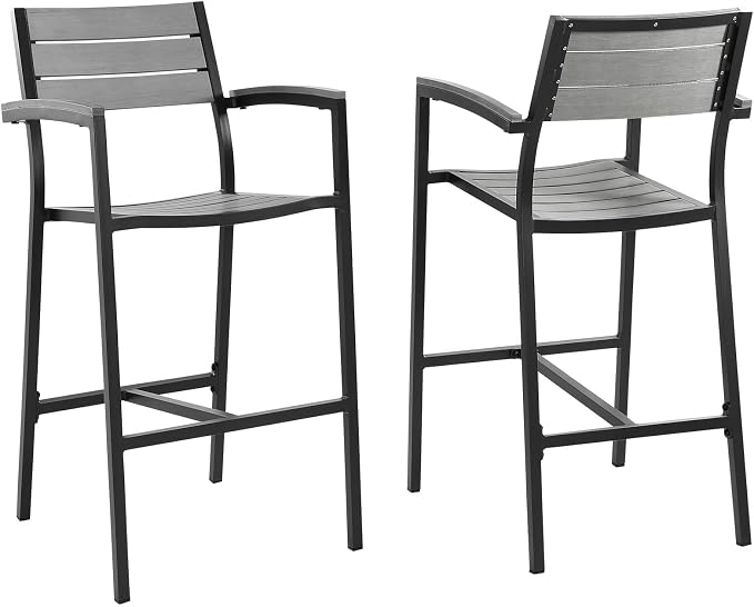 Modway Maine Aluminum Outdoor Patio Two Bar Stools in Brown Gray by Modway