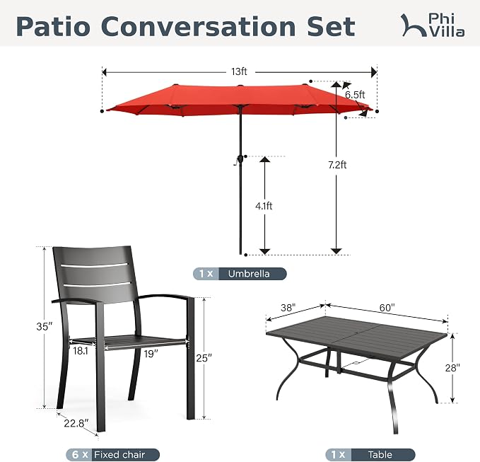 PHI VILLA 7 Pieces Outdoor Dining Set - Image 9