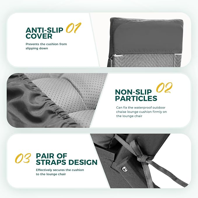 Outdoor Chaise Lounge Chair Cushion 74.4 x 22 x 4.7 Inches Non-Slip Lounge - Image 4