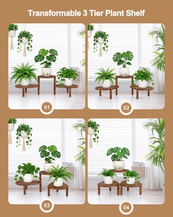 Convex Corner Plant Stand Indoor Outdoor, Wood Adjustable Plant Shelf, Long - Image 4