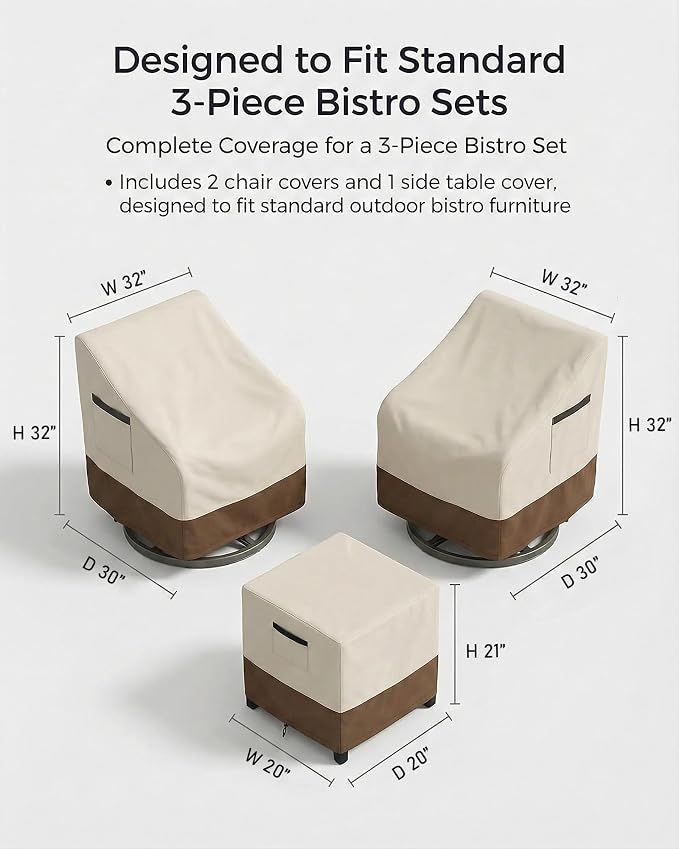 Patio Furniture Covers Set for 3-Piece Bistro Sets, Heavy-Duty 600D Waterproof - Image 3
