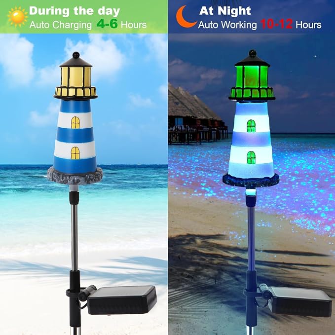 Lighthouse Outdoor Solar Lights, 2 Packs Outdoor Waterproof, Solar Trail Lights - Image 5
