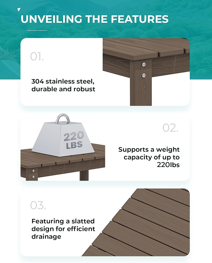 SERWALL HDPE Patio Coffee Table, Rectangle Outdoor Coffee Table, All Weather - Image 5