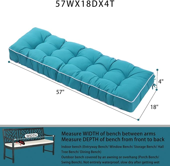 3 Seat 57 Inches Outdoor Porch Swing Cushions, Water-Resistant Tufted Patio - Image 8