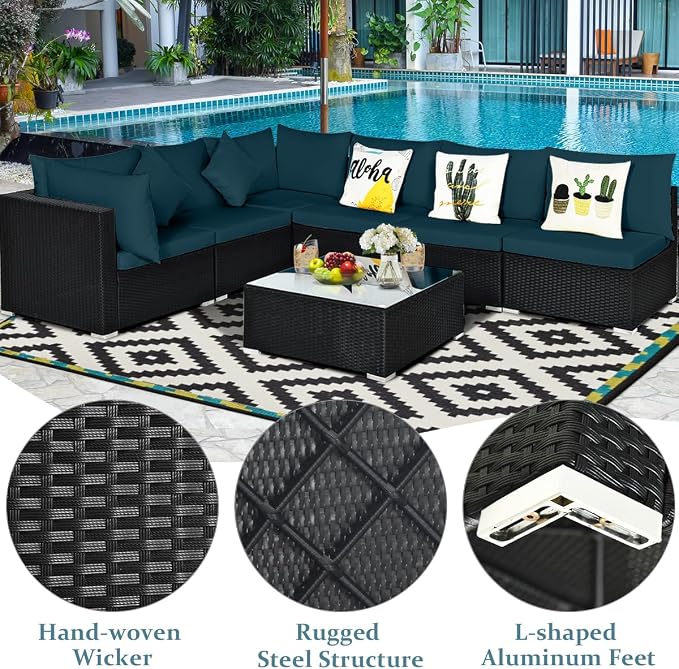 Tangkula 7 Piece Patio Furniture Set, Outdoor Wicker Sectional Sofa - Image 7