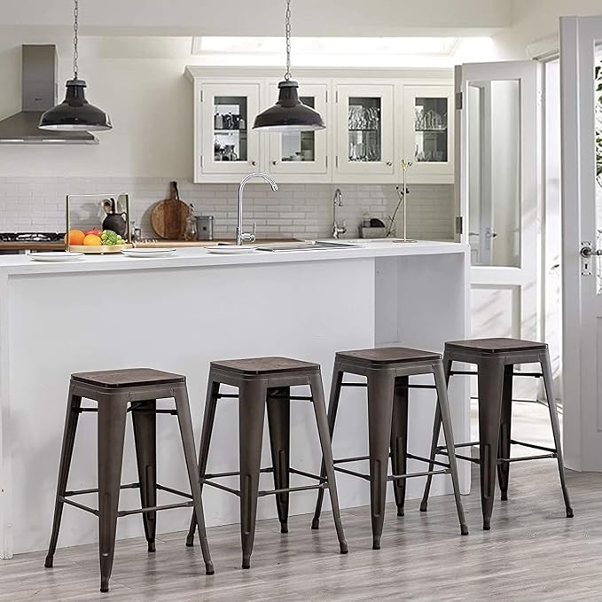 Andeworld Bar Stools Set of 4 Stackable Metal Bar Stools Industrial Counter - Image 4