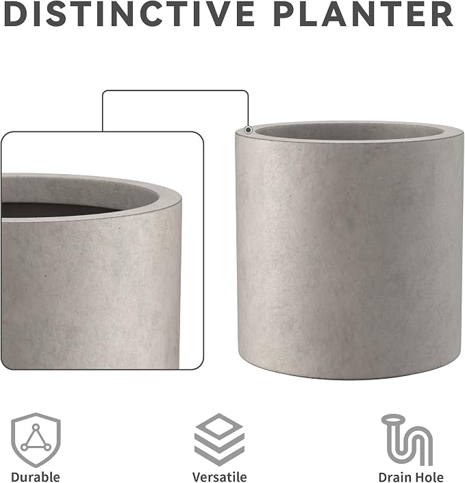Kante 15.7" Dia Round Concrete Planter, Modern Style Large Cylindrical Plant Pot - Image 7