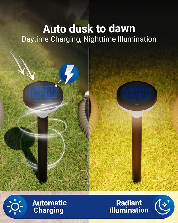 Sunco 6 Pack Round Solar Pathway Lights Outdoor, Super Bright 120 LM, 2CCT - Image 7