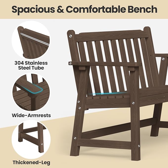 Ciokea 48" Outdoor Bench, HDPE Weatherproof Porch Bench, 2-Person Garden Benches - Image 4
