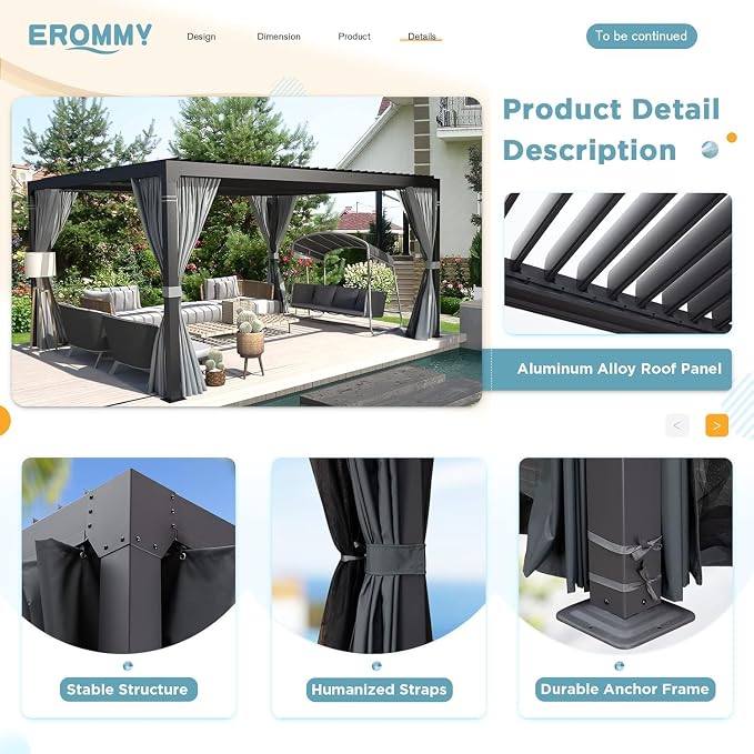EROMMY Louvered Pergola 10' x 12', Outdoor Aluminum Pergola - Image 4
