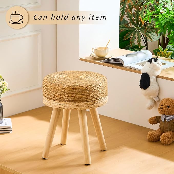 Handwoven Outdoor Ottoman, Water Hyacinth Pouf Round Patio Footstool - Image 3