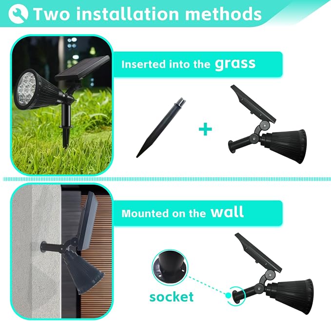 Solar Spot Lights Outdoor Color Changing, 8 Lighting Modes 2-in-1 Solar Lights - Image 6